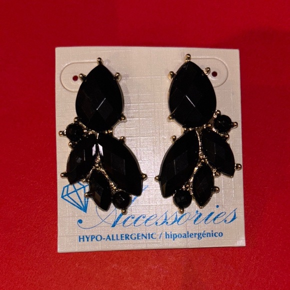 Elegant Black Leaf Earrings - Picture 1 of 1